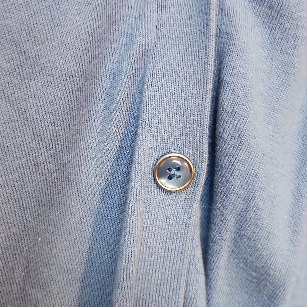 Talbots Woman Cotton Knit Lightweight Blue Button-Up Cardigan